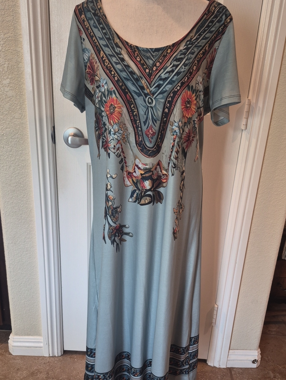 NWT Light Blue/Teal Floral-Print Scoop Neck Maxi Dress LRG